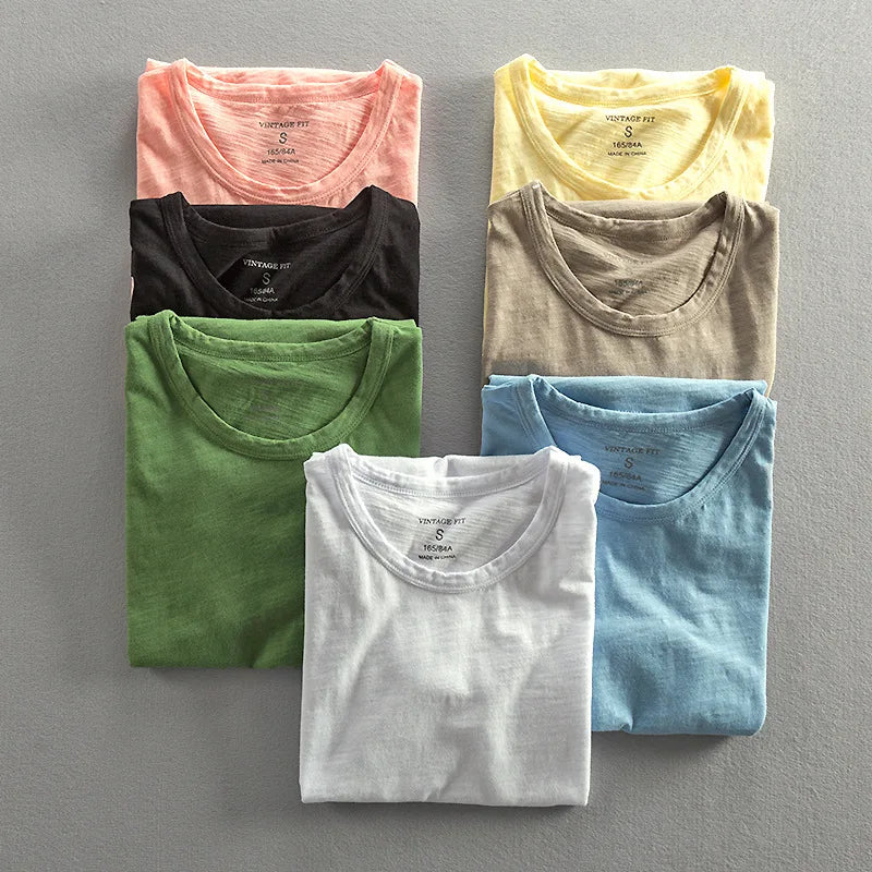 Minimalist O-neck vintage tee for men -7