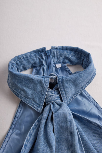Sleeveless halter neck-tie blouse for women -11