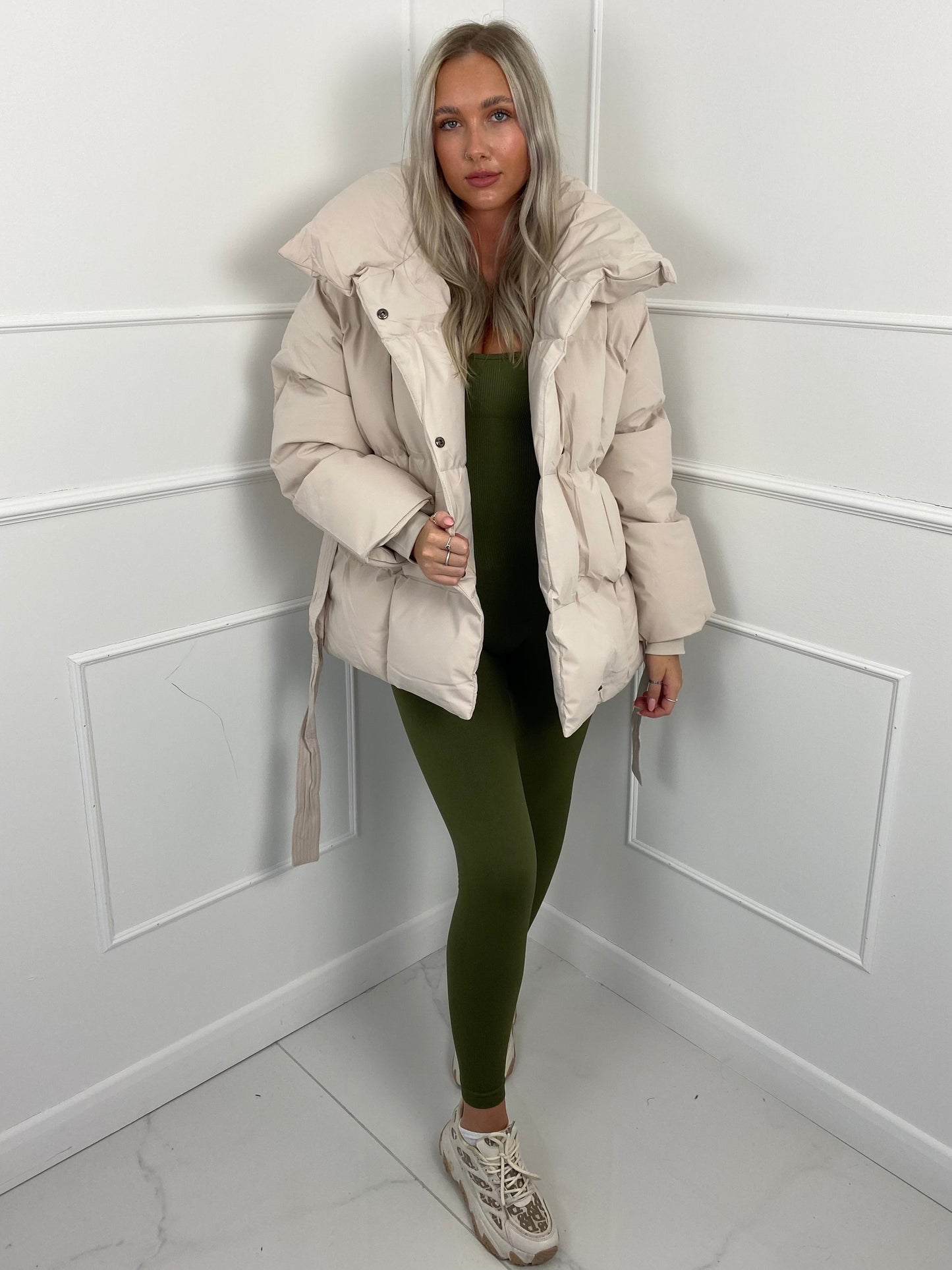Short belted puffer jacket for women | Karly -9