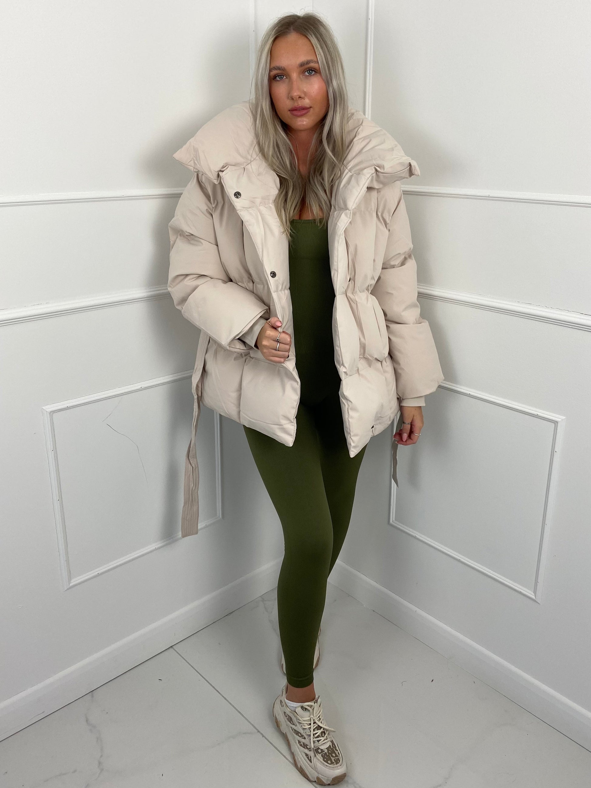 Short belted puffer jacket for women | Karly -9
