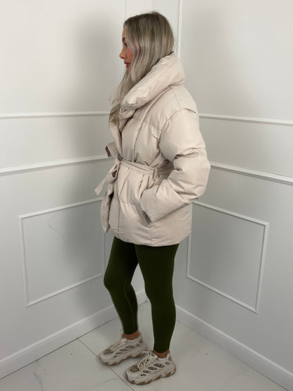 Short belted puffer jacket for women | Karly -11