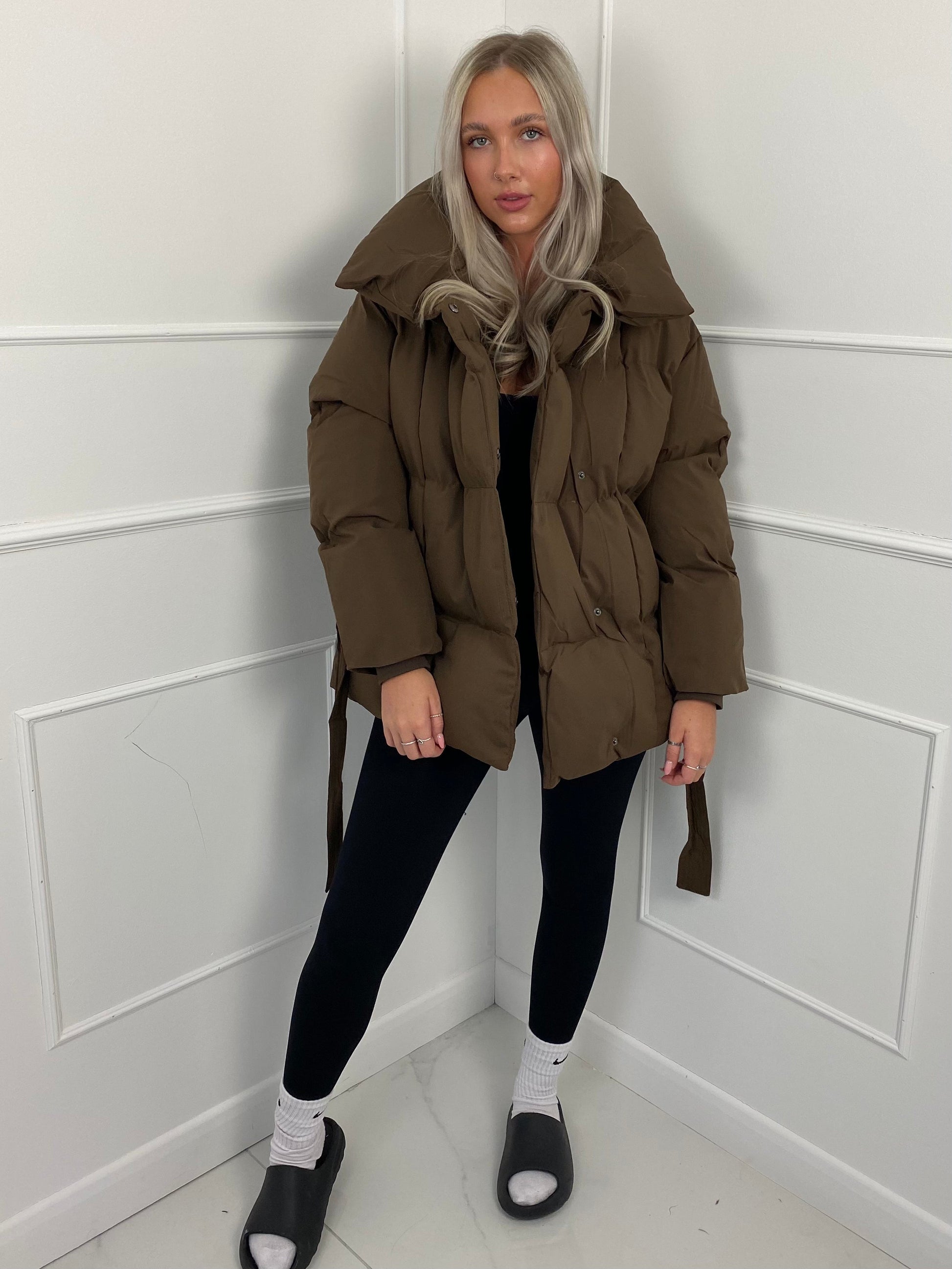 Short belted puffer jacket for women | Karly -5