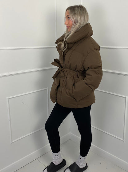 Short belted puffer jacket for women | Karly -6