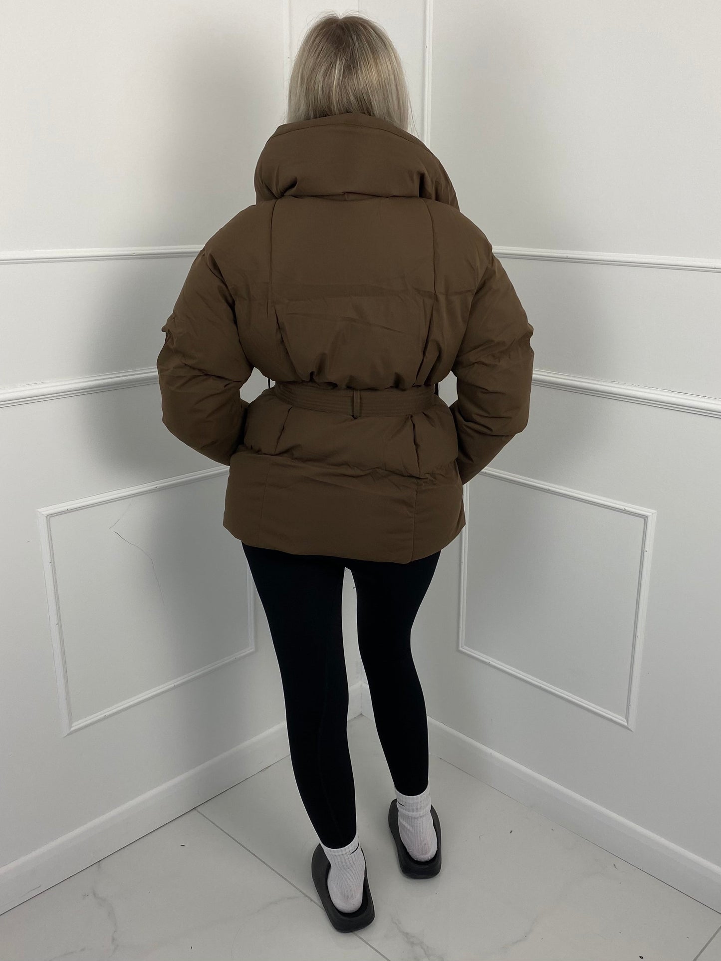 Short belted puffer jacket for women | Karly -2