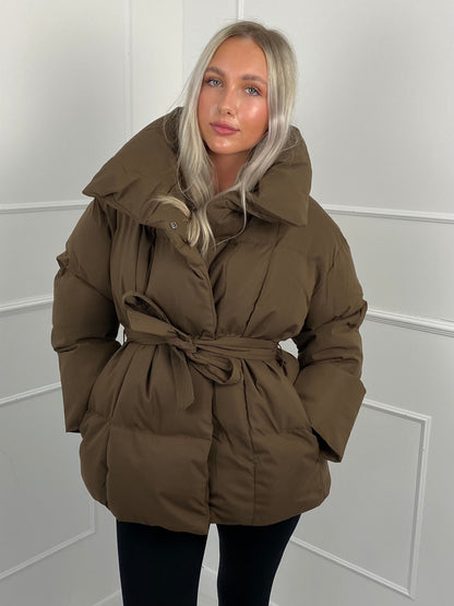 Short belted puffer jacket for women | Karly -4