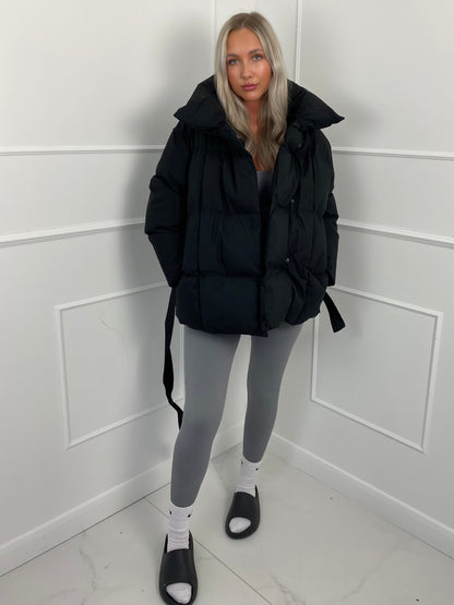 Short belted puffer jacket for women | Karly -16