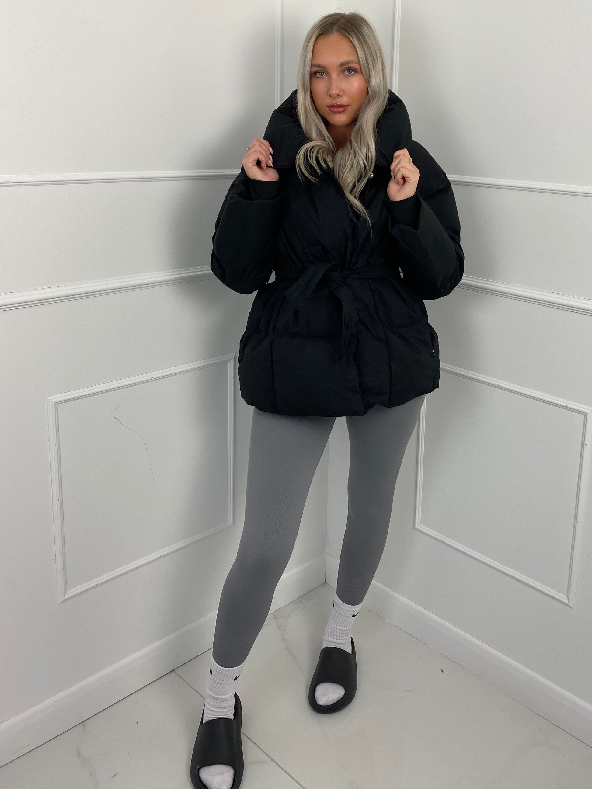 Short belted puffer jacket for women | Karly -14