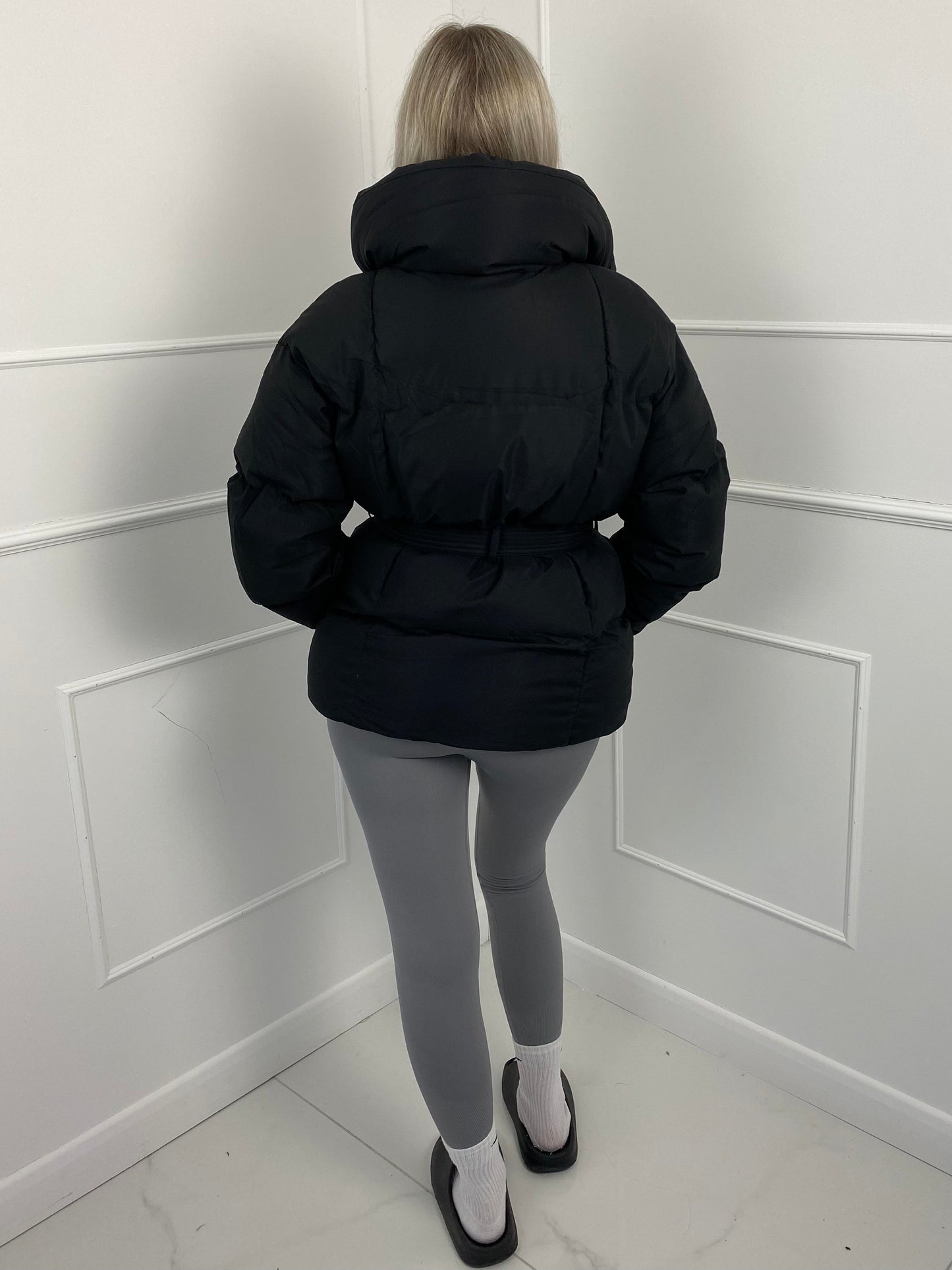 Short belted puffer jacket for women | Karly -15