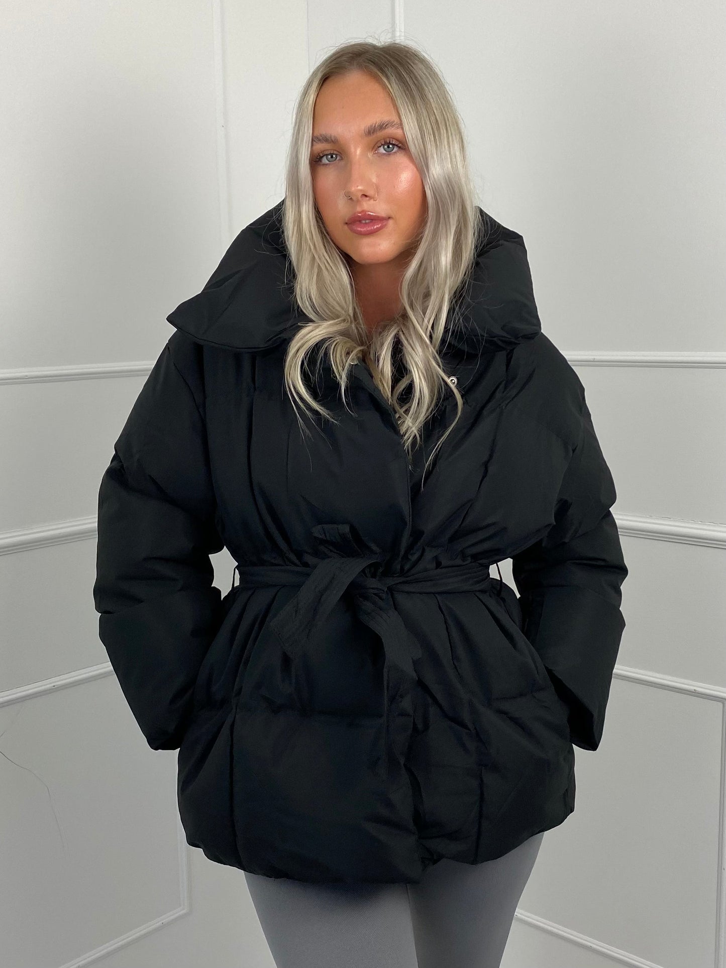 Short belted puffer jacket for women | Karly -13