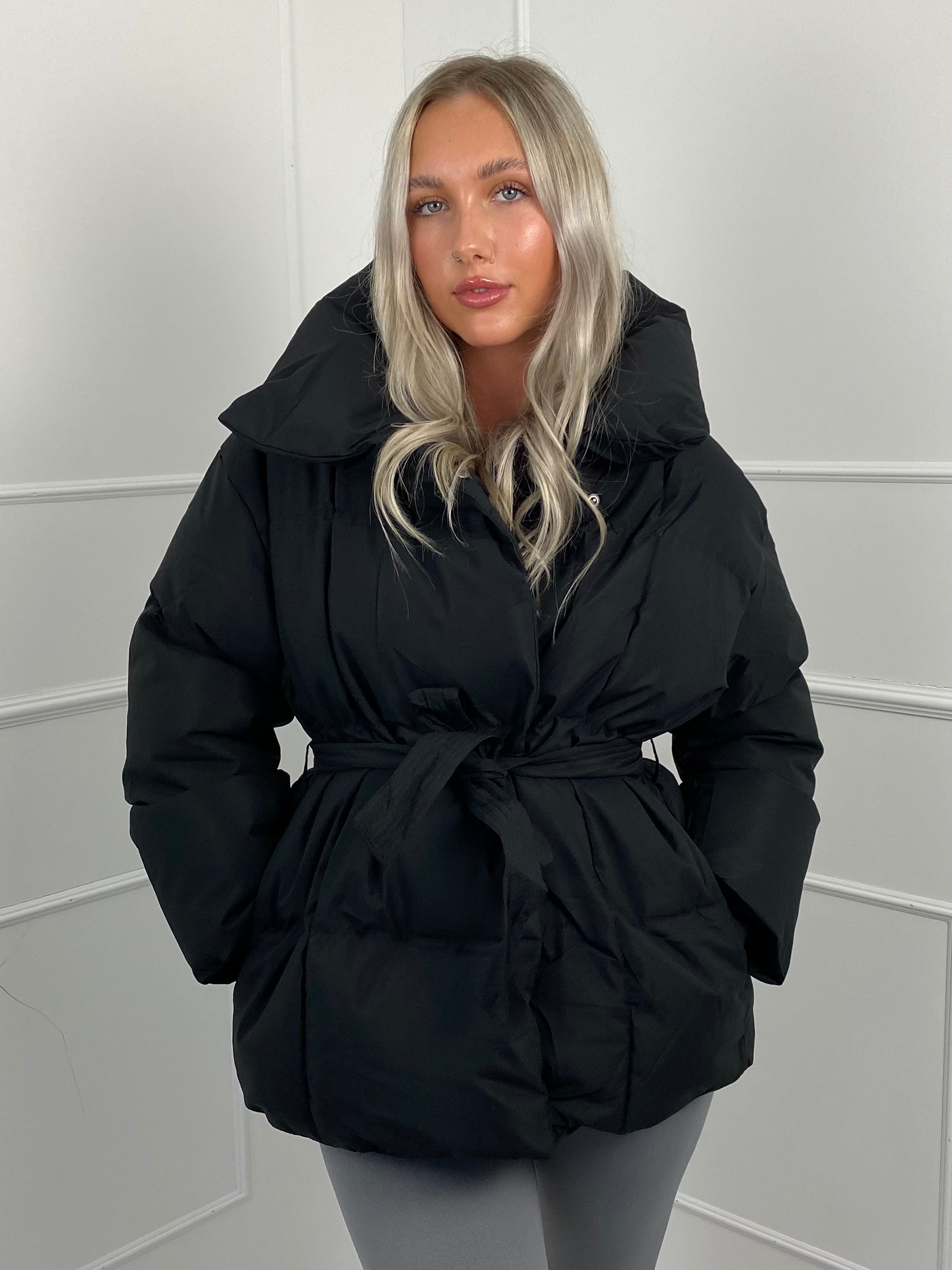 Short belted puffer jacket for women | Karly -13