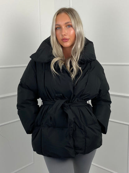 Short belted puffer jacket for women | Karly -13
