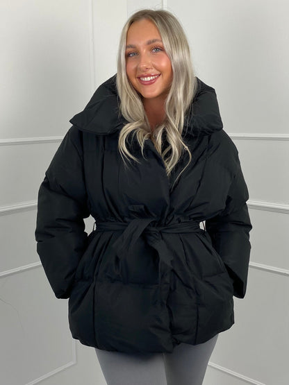 Short belted puffer jacket for women | Karly -17