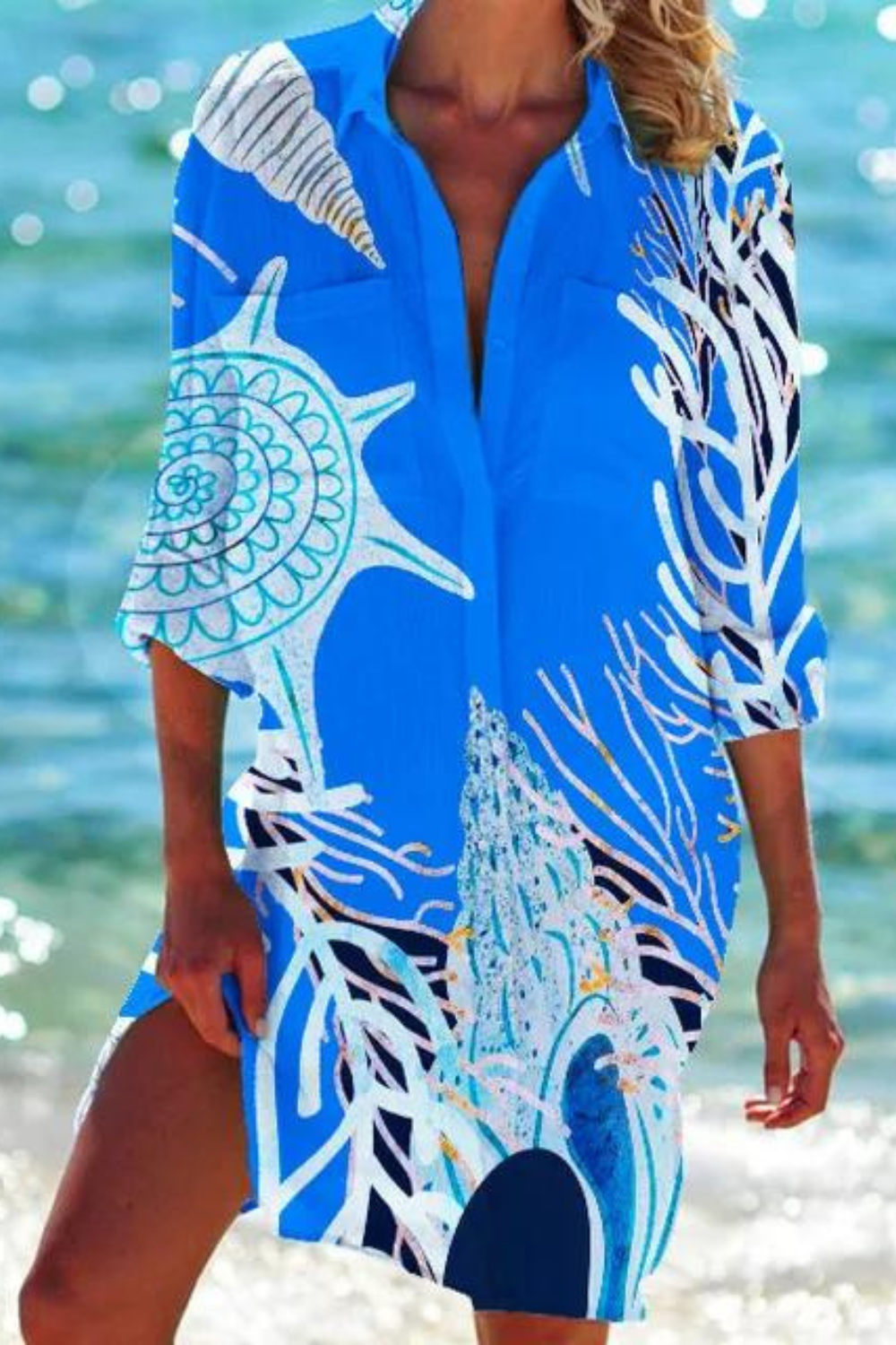 Haltered Lightweight beach blouse with button-front design for women | Johanna