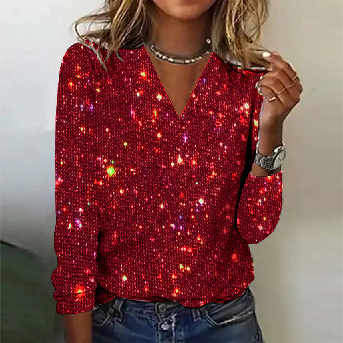 Textured Stylish V-neck sweater for women | Julia