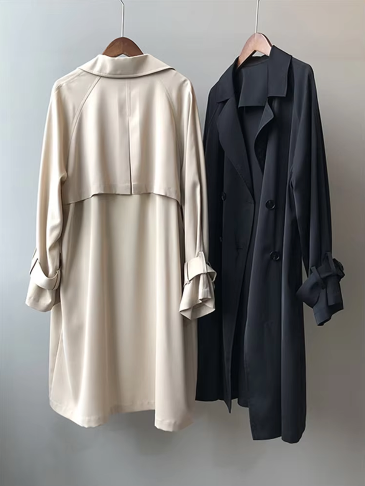 Draped Timeless long trench coat for women | Juliane