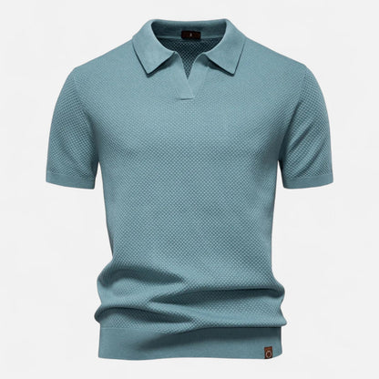 Classic knit long-sleeve button-neck polo shirt for men -13