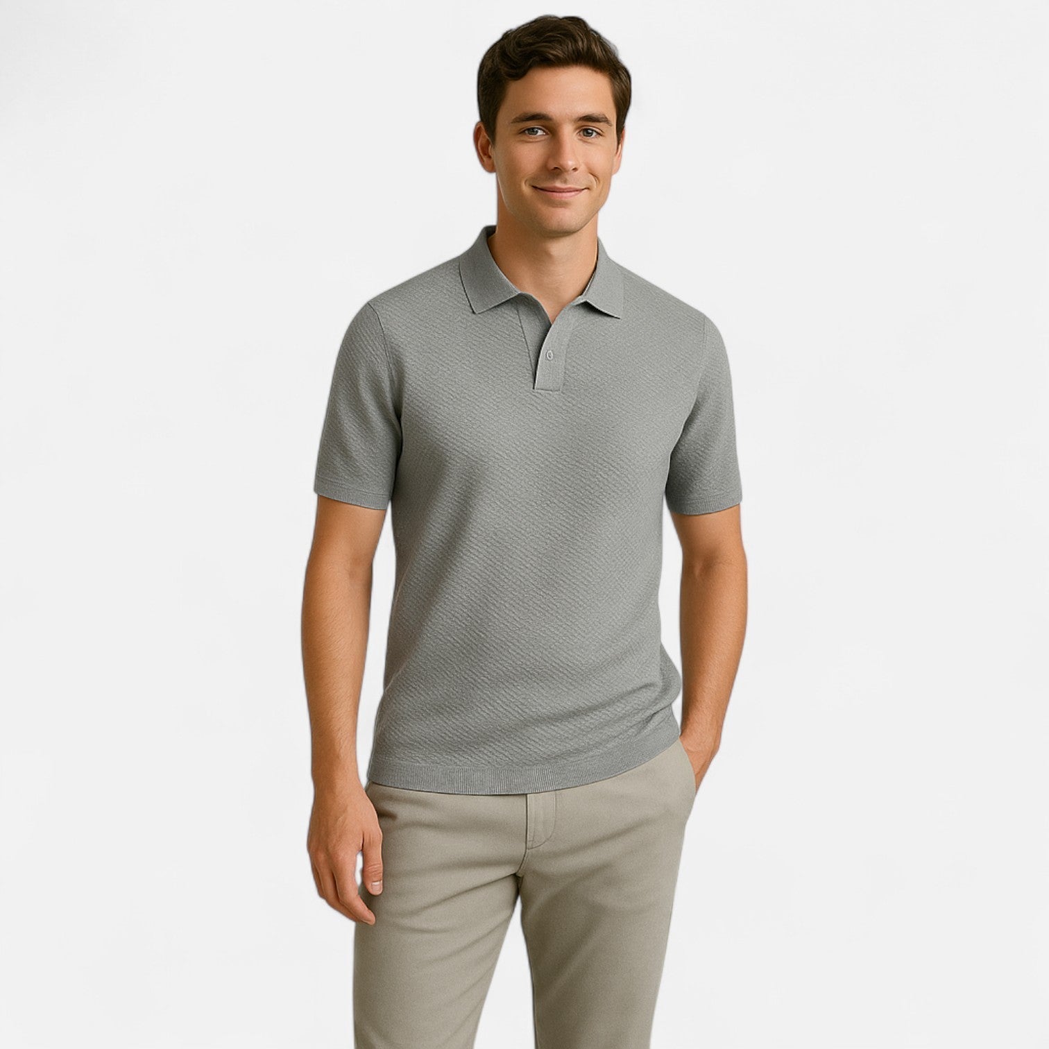 Classic knit long-sleeve button-neck polo shirt for men -5
