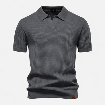 Classic knit long-sleeve button-neck polo shirt for men -1
