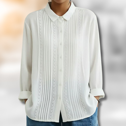 Pleated button-down front blouse for women | Loles -1