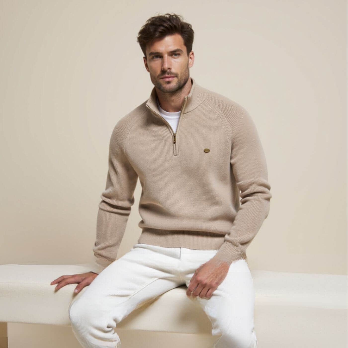 Crocheted Half-zip knit sweater for men | Luke