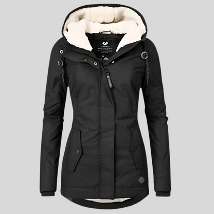 Reliable Waterproof hooded jacket with long silhouette for women | Madelyn