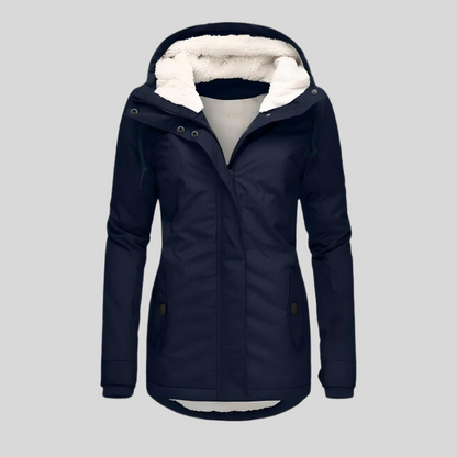 Reliable Waterproof hooded jacket with long silhouette for women | Madelyn