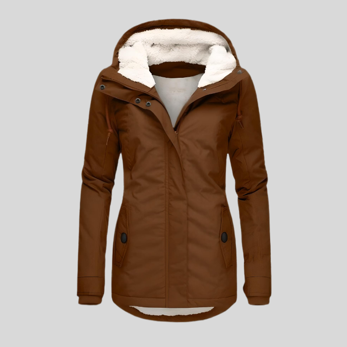 Reliable Waterproof hooded jacket with long silhouette for women | Madelyn