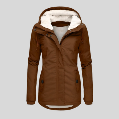 Reliable Waterproof hooded jacket with long silhouette for women | Madelyn