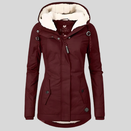 Reliable Waterproof hooded jacket with long silhouette for women | Madelyn