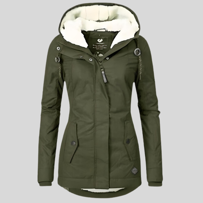 Reliable Waterproof hooded jacket with long silhouette for women | Madelyn