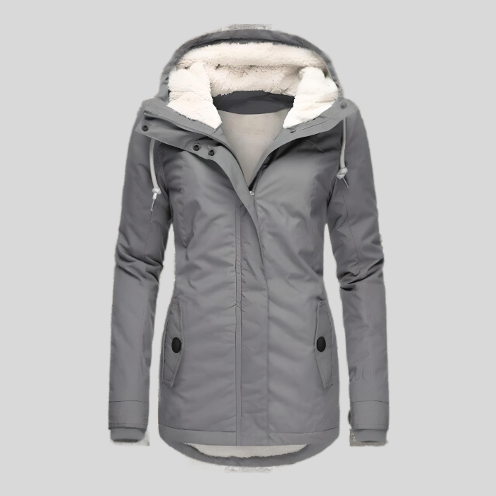 Reliable Waterproof hooded jacket with long silhouette for women | Madelyn