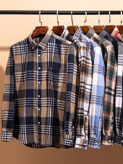 Classic relaxed plaid cotton button-up shirt for men | Harrison -10
