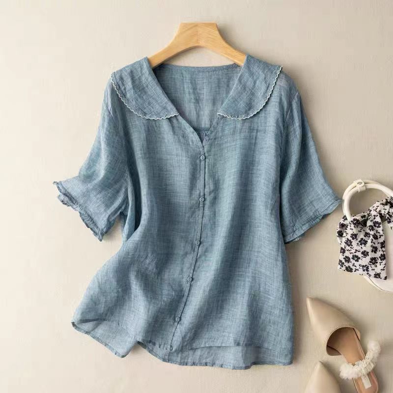 Vintage button-detail relaxed blouse for women | Kristi -3
