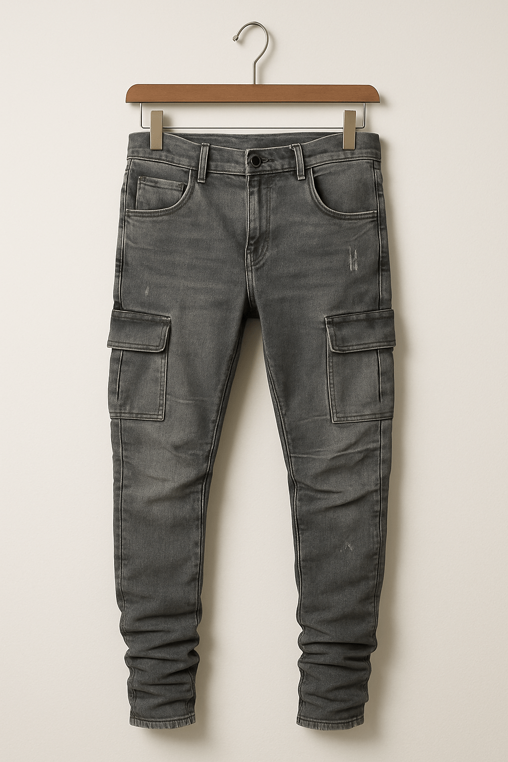 Tapered-leg cargo jeans with stretch fit for men | Riven -4