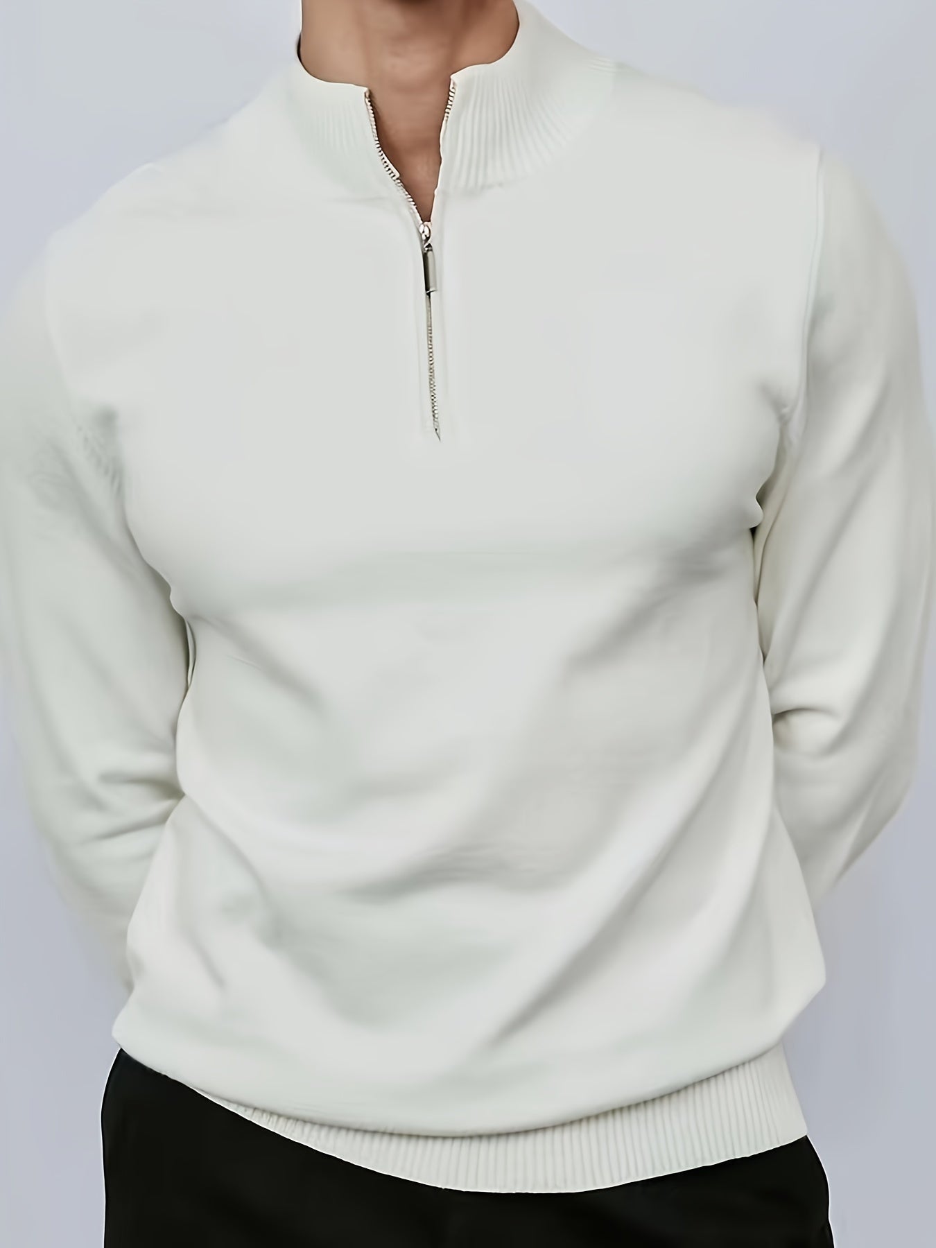 Lined Casual half-zip sweater with high collar for men | Dorian