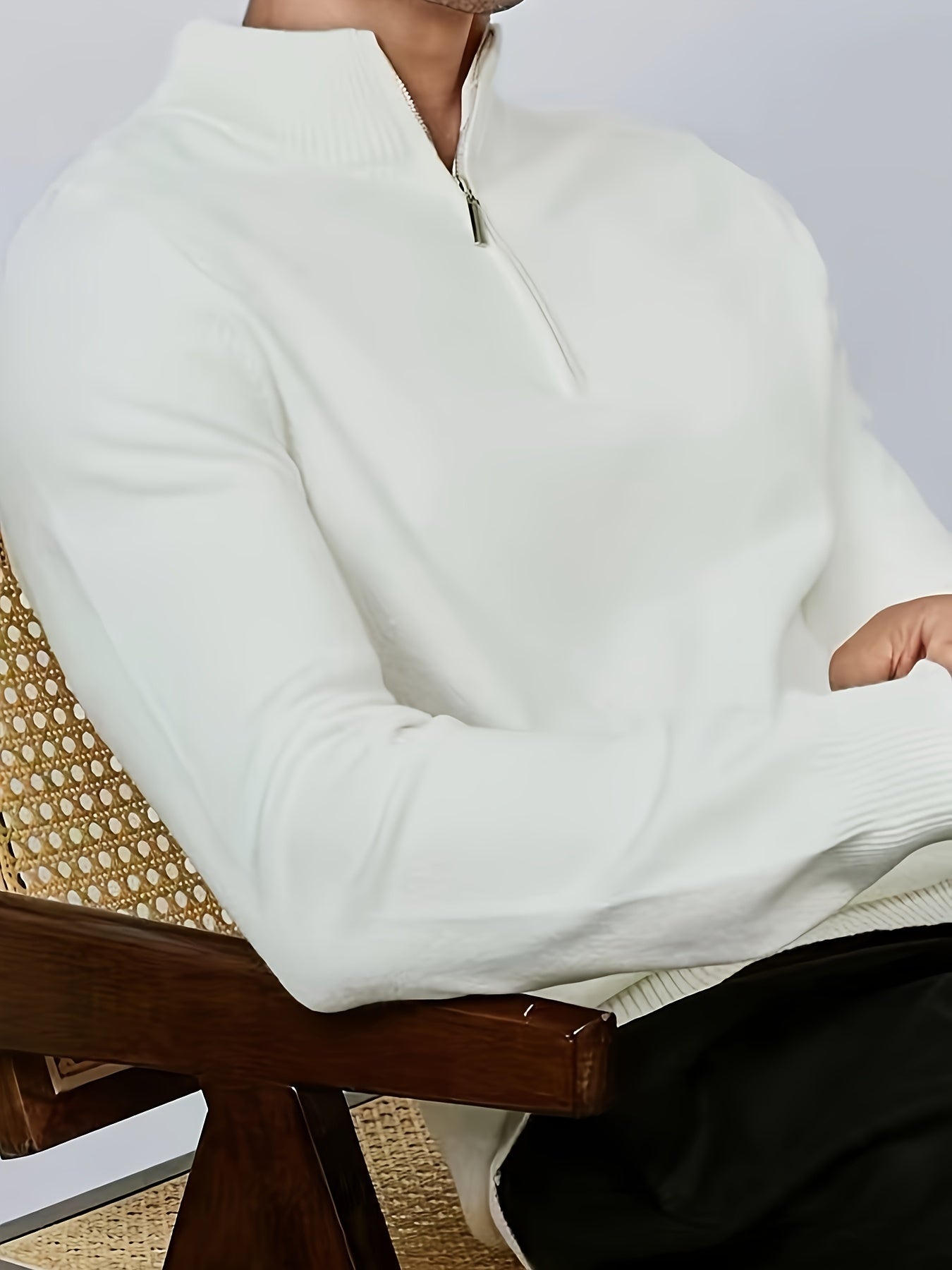 Lined Casual half-zip sweater with high collar for men | Dorian