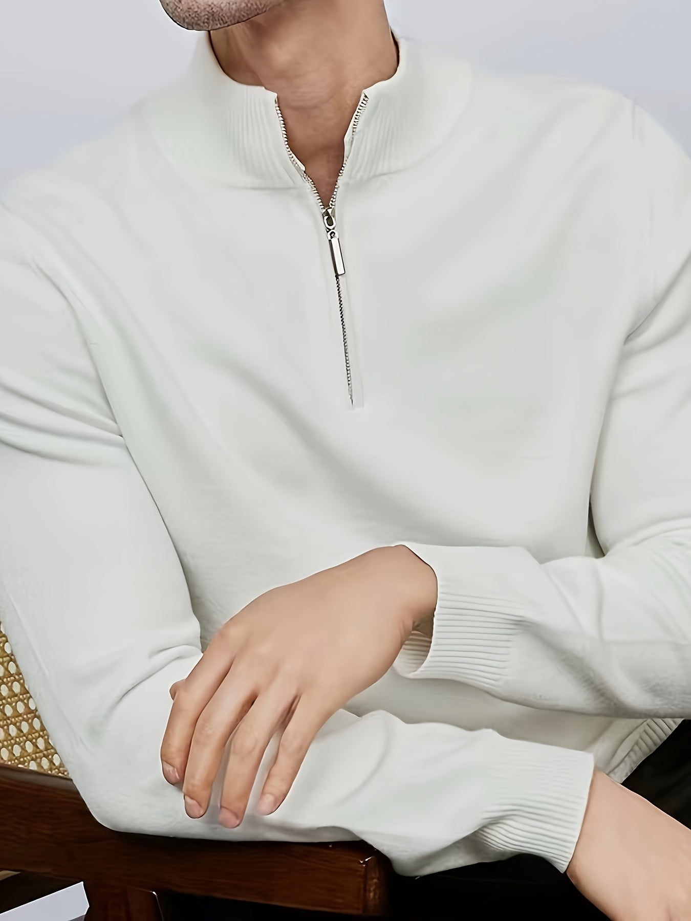 Lined Casual half-zip sweater with high collar for men | Dorian