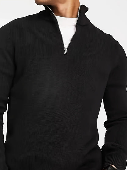 Lined Casual half-zip sweater with high collar for men | Dorian