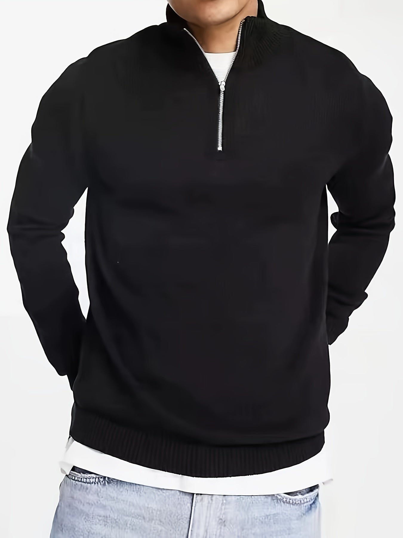 Lined Casual half-zip sweater with high collar for men | Dorian