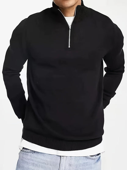 Lined Casual half-zip sweater with high collar for men | Dorian