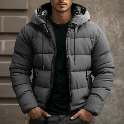 Hooded puffer jacket with zipper pockets for men | Grayson -4