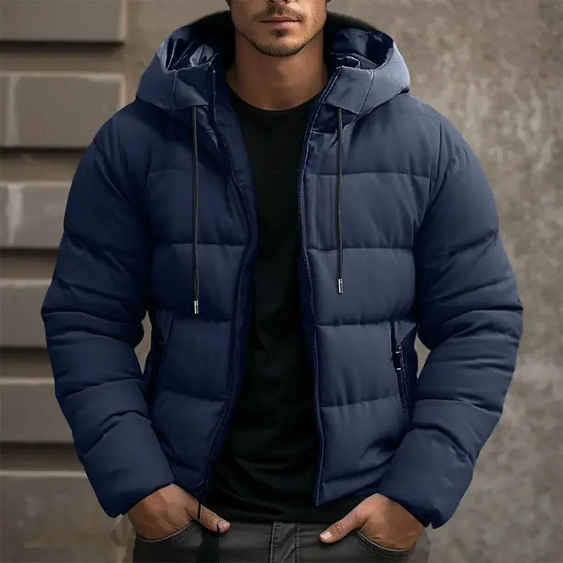 Hooded puffer jacket with zipper pockets for men | Grayson -6