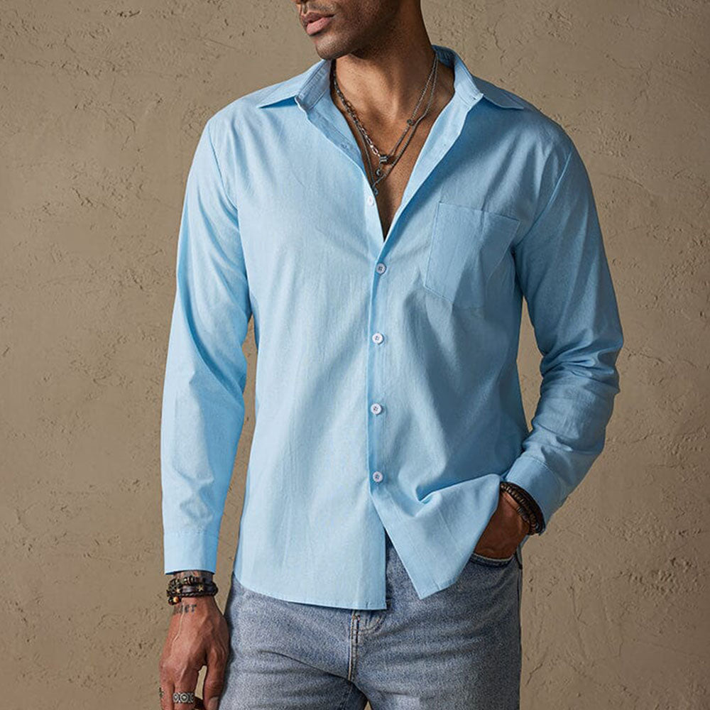Classic linen traditional-collar casual shirt for men -2