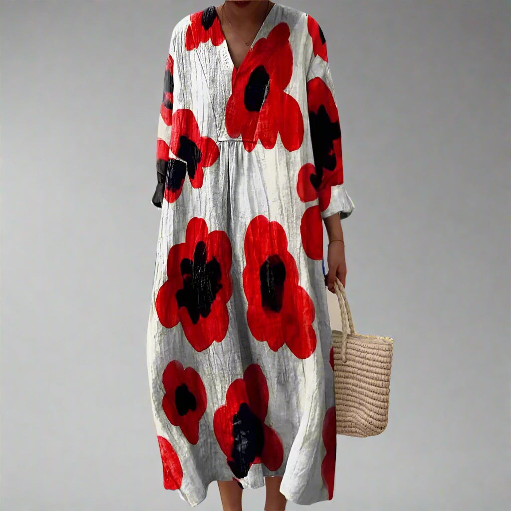 Chic printed long-sleeve midi dress for women | Tahlia -1