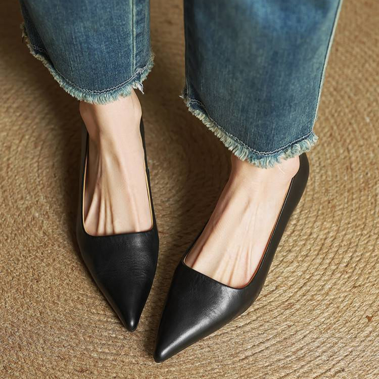 Elegant genuine leather block heels for women | Anok -28