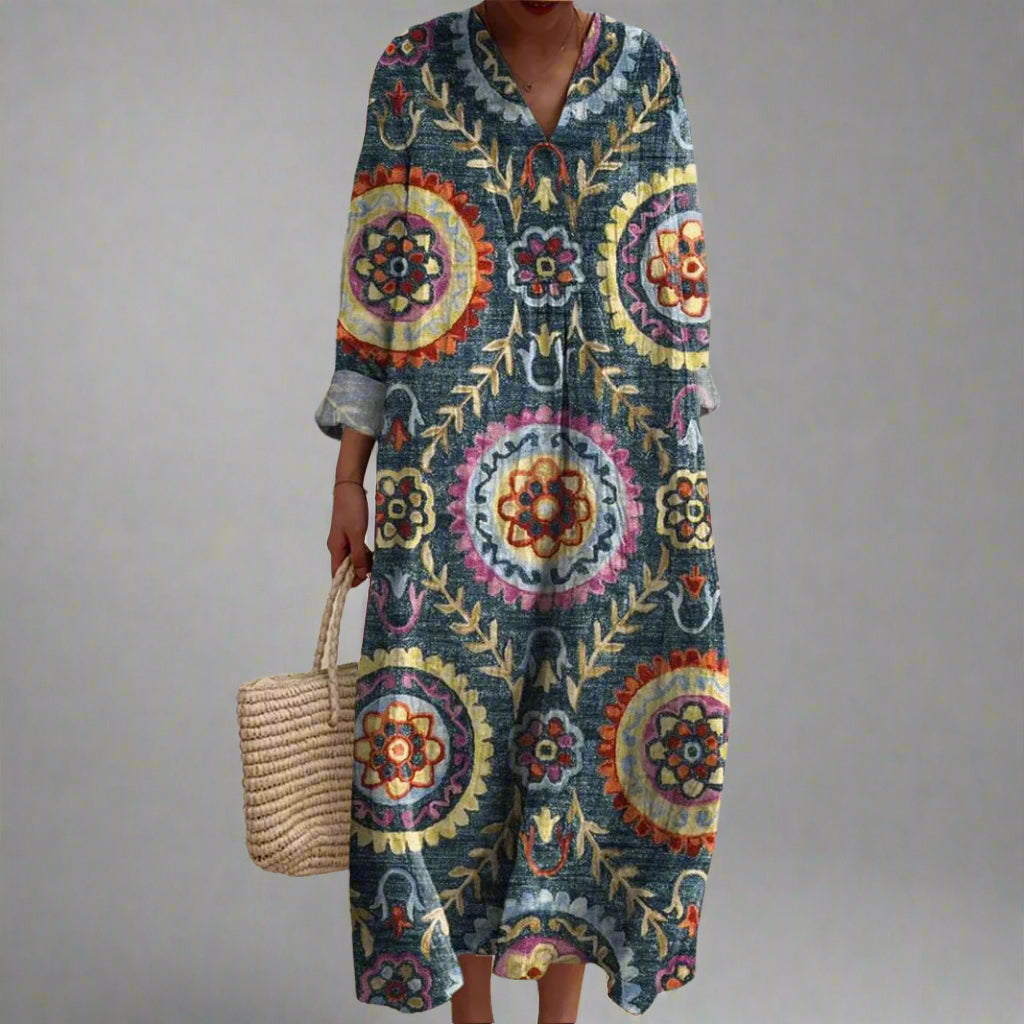 Elegant print long-sleeve dress for women | Matilda -1