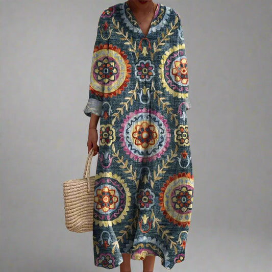 Elegant print long-sleeve dress for women | Matilda -1