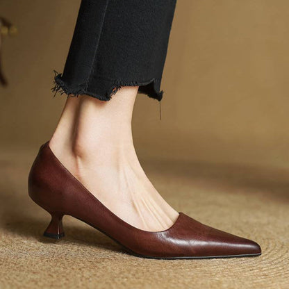 Elegant genuine leather block heels for women | Anok -10