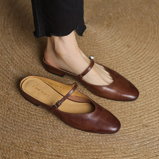 Classic genuine leather heeled mules for women | Merisa -1
