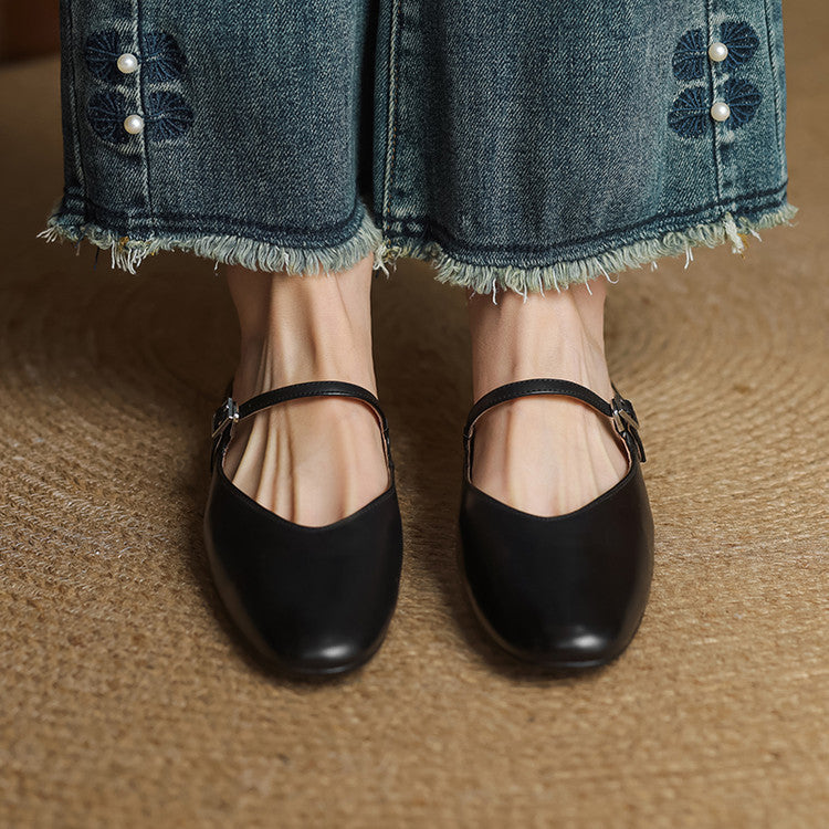 Classic genuine leather heeled mules for women | Merisa -19